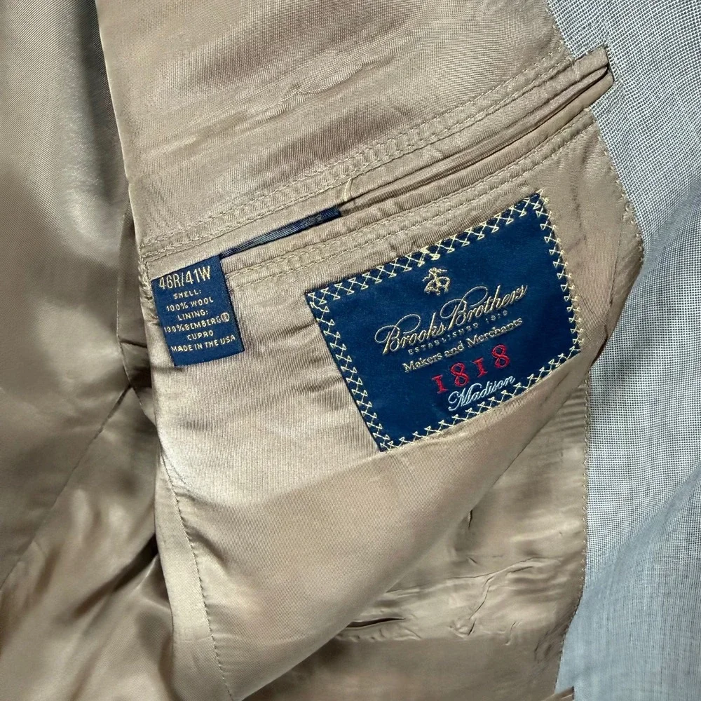 Brooks Brothers 1818 Madison Saxon Suit Tan Houndstooth 46R Made in USA *Read* - Picture 12 of 16